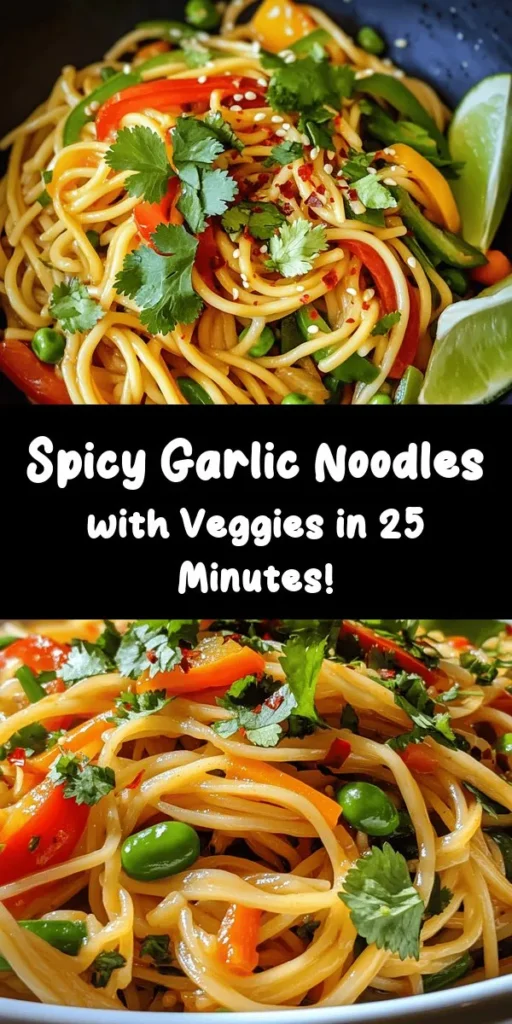 Spice up your dinner with this Fiery Garlic Noodle Delight! Ready in just 25 minutes, this dish features tender noodles tossed in a fragrant garlic and chili sauce, mixed with vibrant vegetables for a burst of flavor. Perfect for a quick weeknight meal or a tasty gathering, it's easily customizable for vegetarians too. Garnish with fresh cilantro and lime for an extra zing! Enjoy deliciousness in every bite!