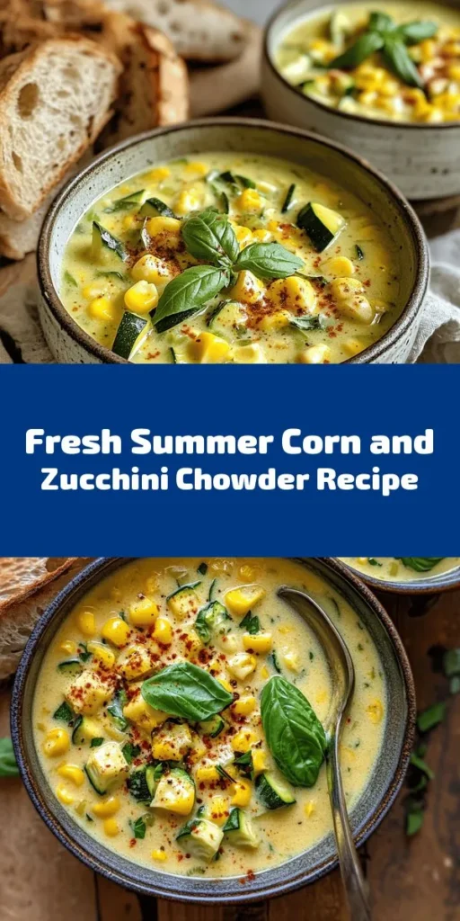 Dive into the flavors of summer with this delightful Corn and Zucchini Chowder! This creamy, comforting soup is packed with fresh corn, zucchini, and potatoes, making it a perfect seasonal dish. Easy to make in just 40 minutes, it's a great way to enjoy summer produce. Whether you opt for heavy cream or coconut milk, every bowl is bursting with flavor. Garnish with fresh herbs and serve alongside crusty bread for a complete meal. Enjoy the taste of summer!