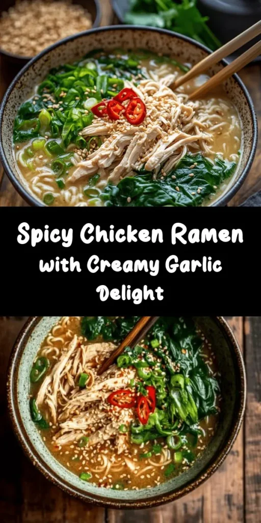 Looking for a deliciously spicy dish to warm you up? Try this Fiery Chicken Ramen with Creamy Garlic Sauce! This recipe combines marinated chicken thighs with a rich, flavorful broth made from chicken broth, heavy cream, and gochujang for a kick. Finished with fresh spinach and green onions, each bowl is a savory delight. Perfect for a cozy dinner, this ramen is easy to make and sure to impress. Dive into this comforting dish and spice up your meal rotation!